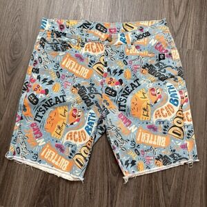 Born Primitive X Buttery Bros Shorts Mens Large Gray Graphic Print Jorts Cut Off